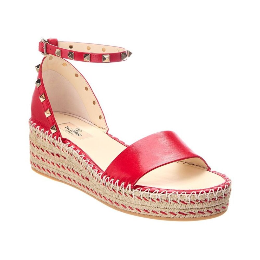 Valentino Rockstud Leather Sandal, Red